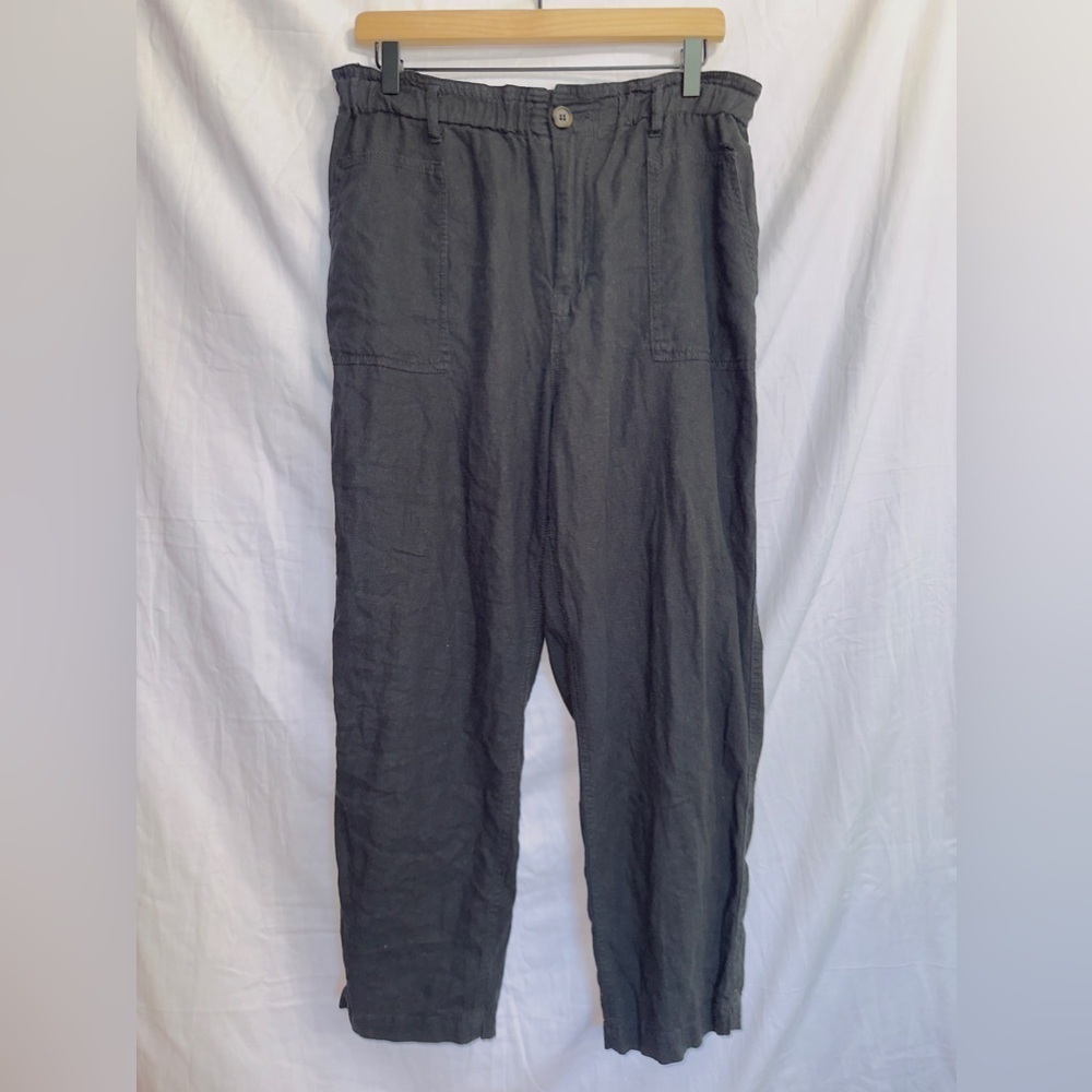 Love Tree Black high Waisted Linen Blend Straight Leg Ankle Crop Pants large